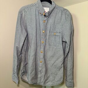 Almond Surfboards‎ Men’s Long Sleeve Button Front Navy White Stripe Size Large